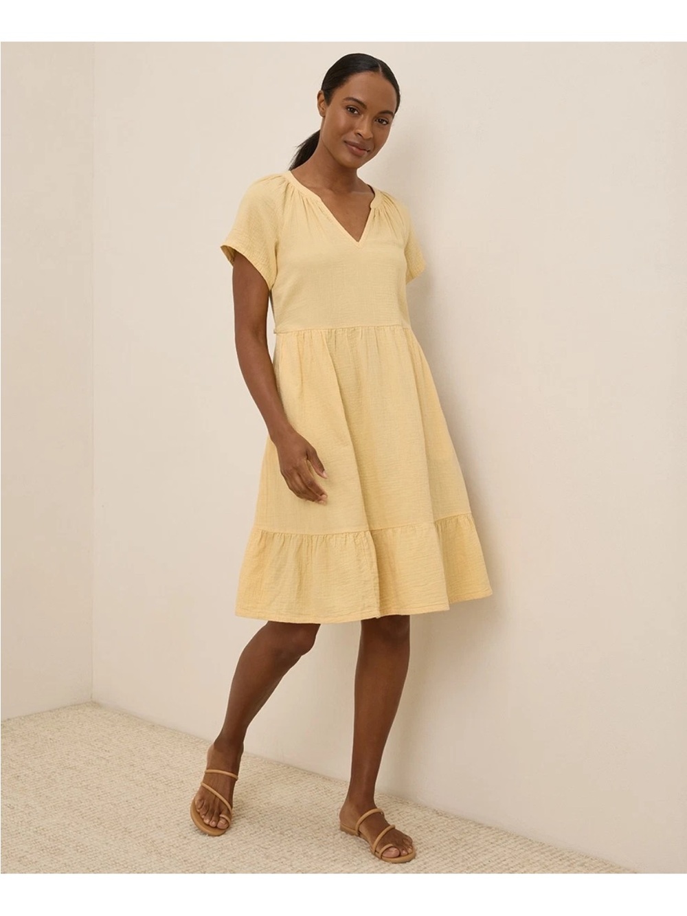 Pact Light Yellow V-Neck Midi Dress